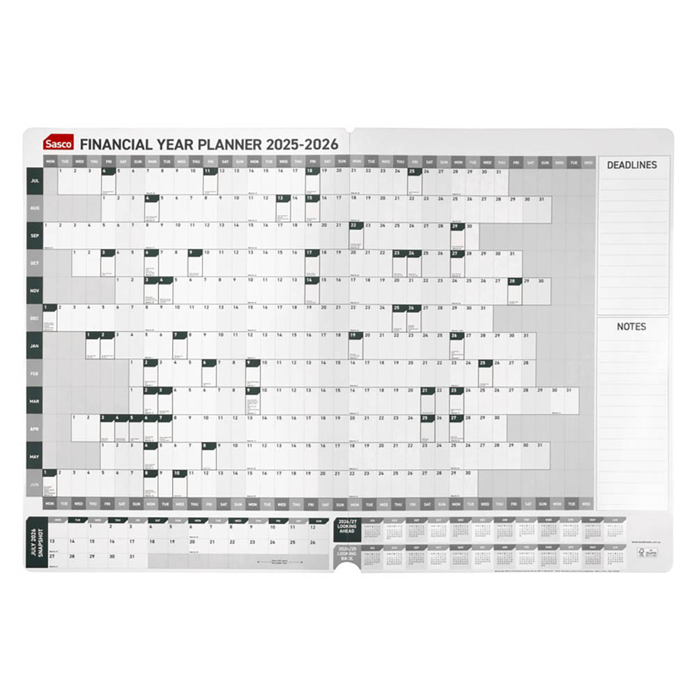 SASCO FINANCIAL YEAR PLANNER 870 X 610MM WHITE |  | 7019077
