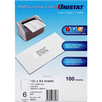 unistat 38946 multi-purpose label 6up 45.5 x 139.7mm pack 100