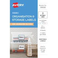 avery 39030 organisation and storage labels rectangle 91 x 68mm white pack 8
