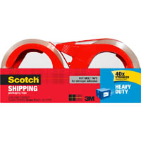 scotch 3850-2-1rd-au heavy duty shipping packaging tape with dispenser 48mm x 50m pack 2