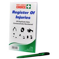 first aiders choice register of injuries book and pen