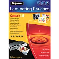 fellowes capture laminating pouch gloss 125 micron a2 clear pack 50