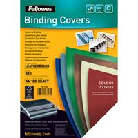 fellowes binding cover leathergrain 230gsm a4 red pack 100