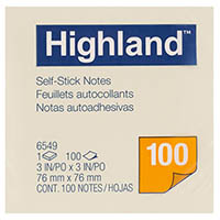 highland notes 100 sheets per pad 76 x 76mm yellow