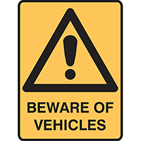 brady warning sign beware of vehicles 450 x 300mm polypropylene