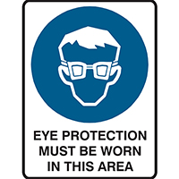 brady mandatory sign eye protection must be worn in this area 450 x 300mm polypropylene