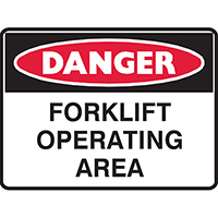 brady danger sign forklift operating area 450 x 300mm polypropylene