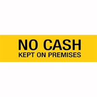 apli self adhesive sign no cash kept on premises 50 x 202mm yellow