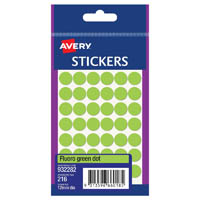 avery 932282 multi-purpose stickers circle 12mm fluro green pack 216
