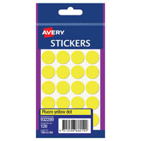 avery 932289 multi-purpose stickers circle 18mm fluro yellow pack 120