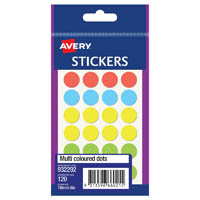 avery 932292 multi-purpose stickers circle 16mm multi coloured pack 140