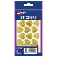 avery 932355 multi-purpose stickers heart 23mm gold pack 30