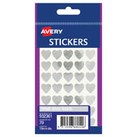avery 932361 multi-purpose stickers heart 15mm silver pack 70