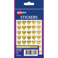 avery 932362 multi-purpose stickers heart 15mm gold pack 70