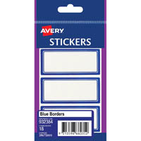 avery 932384 multi-purpose stickers rectangle 34 x 75mm white with blue border pack 18
