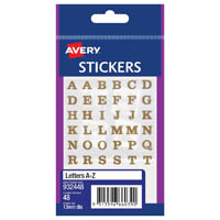 avery 932448 multi-purpose stickers a-z 12 x 12mm gold pack 48