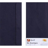 quill dl coloured envelopes plainface strip seal 80gsm 110 x 220mm black pack 25