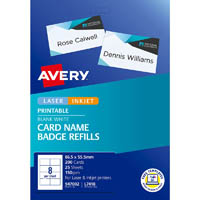 avery 947002 l7418k name badge card refills inkjet/laser white 150gsm 8up 86.5 x 55.5mm pack 200