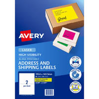 avery 959405 l7168fy high visibility shipping label laser 2up fluoro yellow pack 10