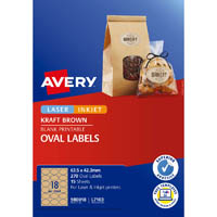 avery 980018 l7103 blank printable labels oval laser/inkjet 18up kraft brown pack 15