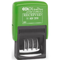 colop s260/l1 green line self-inking date stamp received 4mm red/blue