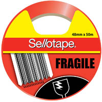 sellotape fragile tape 48mm x 75m orange/black