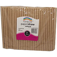 rainbow paper straws 200 x 8mm natural pack 50