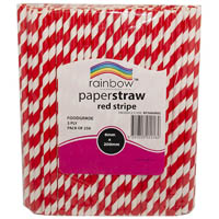 rainbow paper straws 200 x 6mm red stripe pack 250
