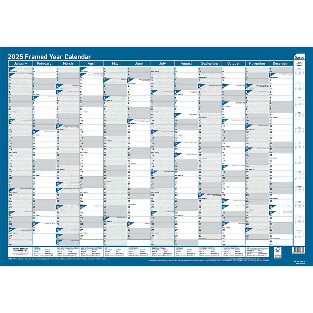 SASCO 10588 FRAMED 700 X 1000MM PLANNER YEARLY |  | 7038593