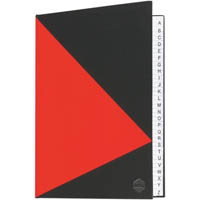 marbig notebook feint ruled a-z index hard cover casebound a4 100 leaf black/red