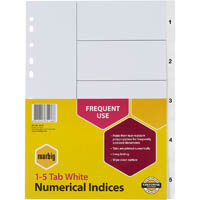 marbig index divider pp 1-5 tab a4 white