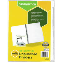 marbig divider unpunched manilla 10-tab a4 white