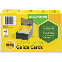 marbig guide cards a-z/1-31 tab 203 x 127mm buff manilla pack 30