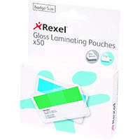 rexel gloss laminating pouch 180 micron badge size 67 x 98mm clear pack 50