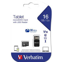 verbatim tablet microsd card with usb reader 16gb black