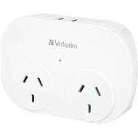 verbatim double power adapter surge protected dual port usb-a 2.4a white