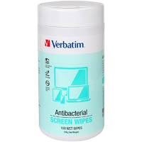 verbatim antibacterial screen wipes tub 100