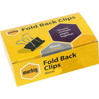 marbig foldback clip 50mm box 12