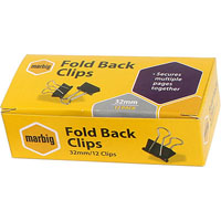 marbig foldback clip 32mm box 12