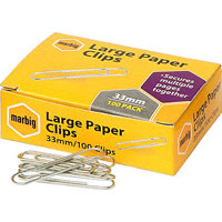 marbig paper clip large 33mm box 100