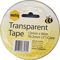 marbig transparent tape 12mm x 66m 76.2mm core