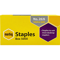 marbig staples 26/6 box 5000