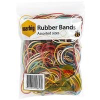 marbig rubber bands assorted size and colour 100g