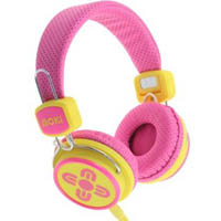 moki kid safe volume limited headphones pink/yellow