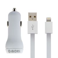 moki car charger and syncharge cable usb-a to lightning 900mm white