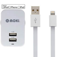 moki wall charger and syncharge cable usb-a to lightning 150mm white
