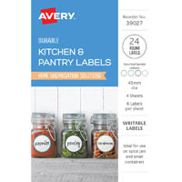 avery 39027 kitchen and pantry labels circle 45mm white pack 24