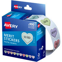 avery 698013 merit stickers pastel heart dispenser pack 400