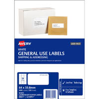 avery 938201 l7159 general use label laser/inkjet 24up white pack 100