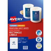 avery 959049 l7651rev removable multi-purose label laser inkjet 65up white pack 25